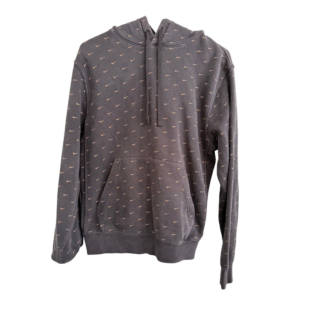 Nike Hoodie Mens Small Black Gold All Over Swoosh Print Pullover Sportswear‎